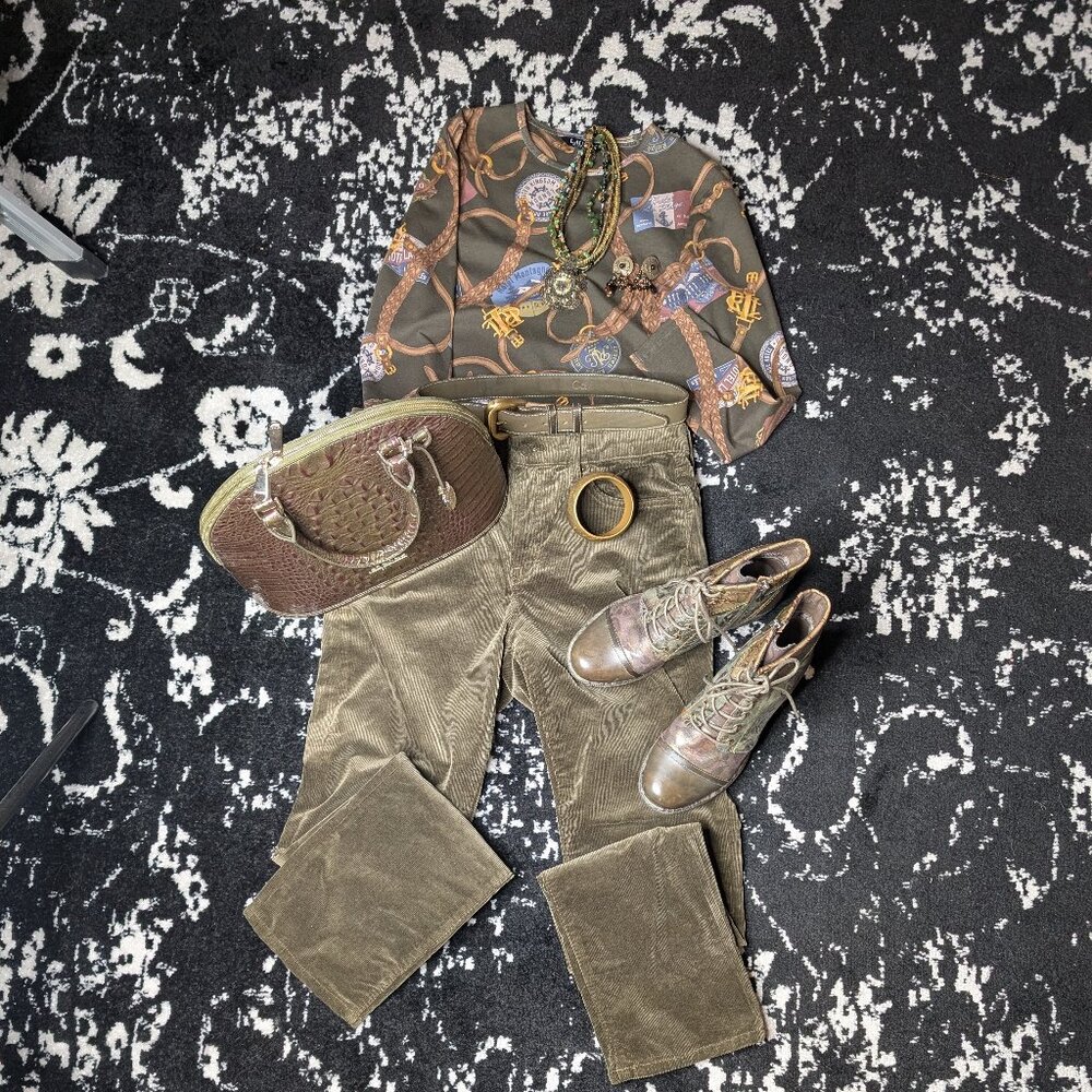 Lauren Ralph Lauren Stretch Corduroy Mid-Rise Straight Pant Botanic Green 10